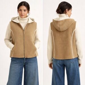 Lauren Ralph Lauren Tan Sherpa Vest L | Cream Trim | Cozy Neutral